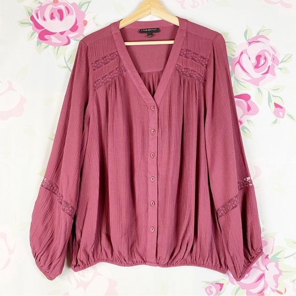 Lane Bryant Tops - Lane Bryant Bohemian Boho Lace V Neck Button Down Blouse 14 16